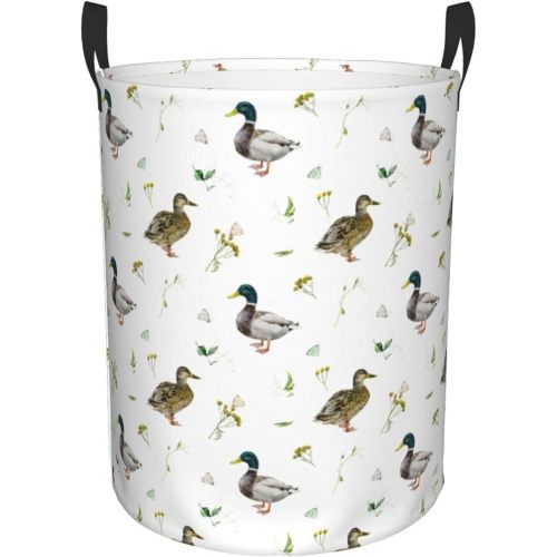 Laundry Basket Cute Mallard Duck Room Decor,Round Laundry Hamper Waterproof Dirty Clothes Hamper Collapsible Laundry Baskets With Handles,Toy/Clothes Storage Basket For Home Dorm Bathroom Decor
