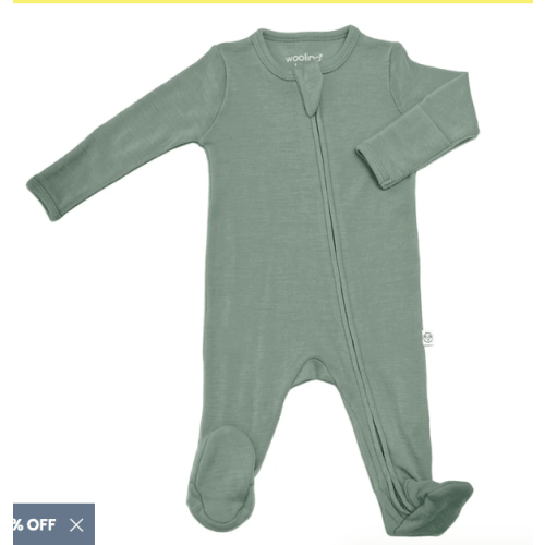 Footie Pajamas, Merino Wool, Sage, 3-6 mo