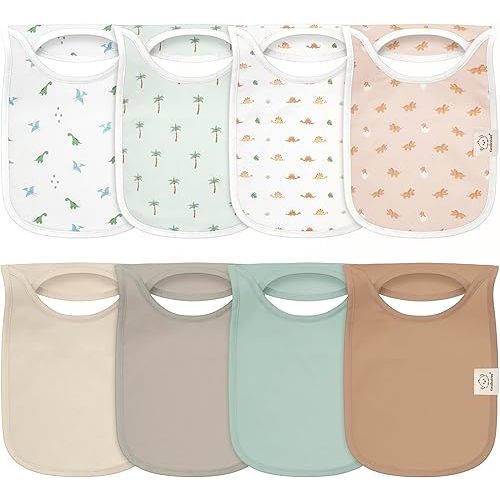 KeaBabies 8-Pack Baby Bibs for Drooling and Teething - Pullover Large Bibs for Baby Girl, Boy, Infant, Newborn, Soft & Absorbent Organic Cotton, Long Torso Coverage Keep Toddler Clean & Dry (Roarsome)