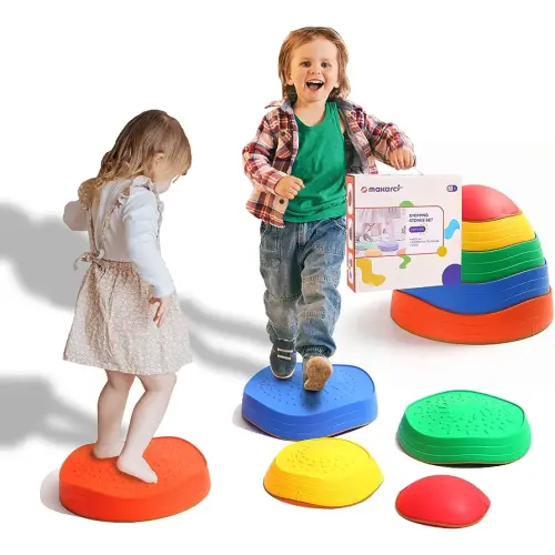 makarci Stepping Stones for Kids, 5pcs Non-Slip Plastic Balance River Stones for Promoting Children's Coordination Skills Sensory Play Equipment Toys Toddler Ages 3 4 5 6 7 8 Years
