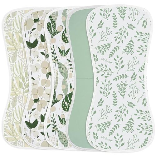 Yoofoss Baby Burp Cloths 100% Organic Cotton 5 Pack Burping Cloths for Babies Boys Girls Large 21''X10'' Extra Soft and Absorbent Leaf