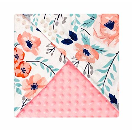 Giggle Angel Baby Plush Minky Blanket Double Layer with Dotted Backing for Baby Girl or Baby Boy (Flower Pattern)