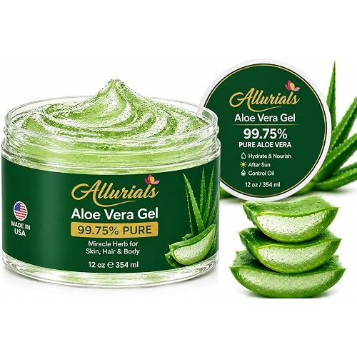 Allurials Aloe Vera Gel from USA's Freshly Cut Pure Organic Aloe, 12 Oz