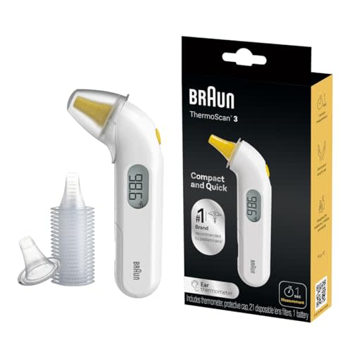 Braun ThermoScan 3 Ear Thermometer, Fast 1 Second Measurement, Audio Fever Indicator, Digital Display, Baby and Infant Friendly, No. 1 Brand Recommended by Pediatricians