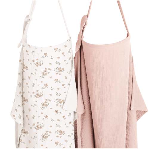 Konssy 2-Pack Muslin Nursing Cover Up for Breastfeeding Moms with Rigid Hoop, 100% Cotton, Lightweight & Breathable Breastfeeding Cover, Adjustable & Comfort