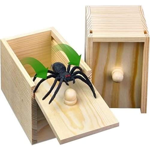 Wooden Surprise Spider Prank Box - Handcrafted Spider in a Box for Adults and Kids,Fake Realistic Spiders Toy,Hilarious April Fools Day or Birthday Surprise Toy and Gag Gift Practical Joke