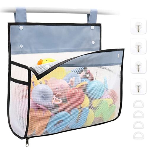 Bath Toy Organizer Multiple Ways to Hang | Extra Large Opening Bathroom Toy Holder, Bottom Zipper Bathtub Toy Storage Bag (White)