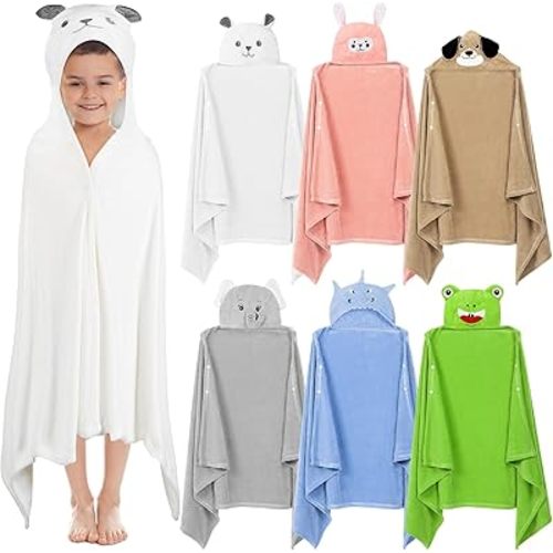 6 Pcs Hooded Towel for Kids Toddler Bath Towels 27.6" x 55" Large Kids Beach Towels for 3-10 Years Soft Pool Towel with Animal Hoods for Boy Girl