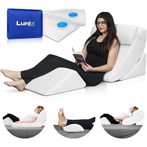 Lunix LX5 4pcs Orthopedic Bed Wedge Pillow Set with Washable Cover, After Surgery Memory Foam Support, Oeko-TEX Certified, Comfort for Sleep and Recovery, Hot/Cold Pack & Vacuum Bags, Pebble White