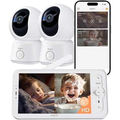 Arenti Baby Monitor 2 Cameras B2 Set, Wi-Fi 6, 5" Upgraded Wireless Display