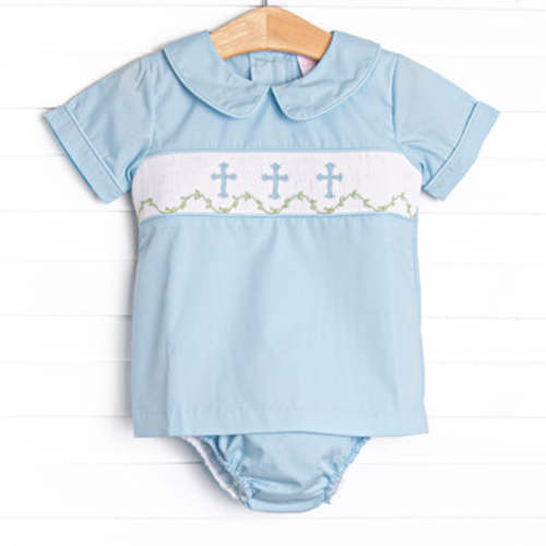 Blessings and Blooms Smocked Diaper Set, Blue – Stitchy Fish