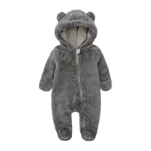 MEZZALL Baby Boys Girls Snowsuit Winter Coat Solid Color Bear Warm Hooded Footed Romper Jumpsuit Onesie Breathable Newborn Dailywear, Dark Gray, 3-6 Months