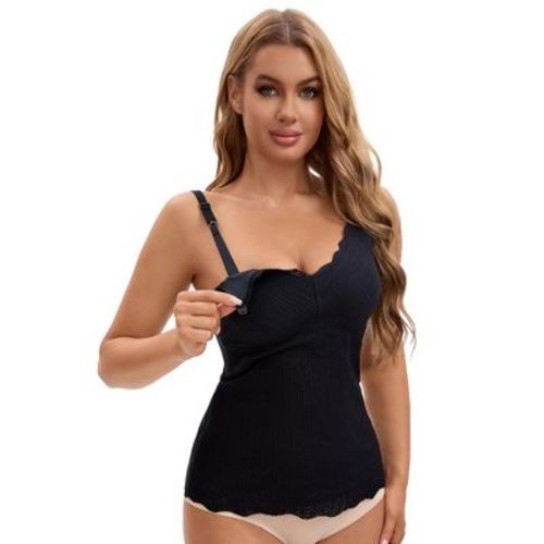 INSPIRE CHIC Women's Lace Nursing Tanks with Adjustable Straps Breastfeeding V Neck Built-In Bra Cami