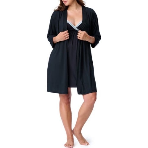 Motherhood Women's Maternity Robe and Nursing Chemise Sleep Set, Large