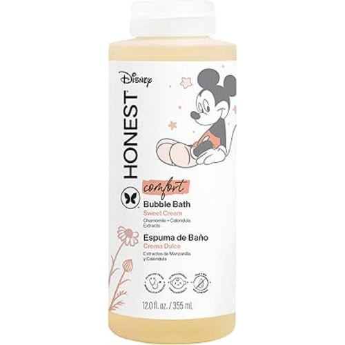 The Honest Company Foaming Bubble Bath | Gentle Enough for Baby | Dermatologist Tested, Tear-Free, Hypoallergenic | Disney’s Mickey Mouse Comfort Sweet Cream, 12 fl oz
