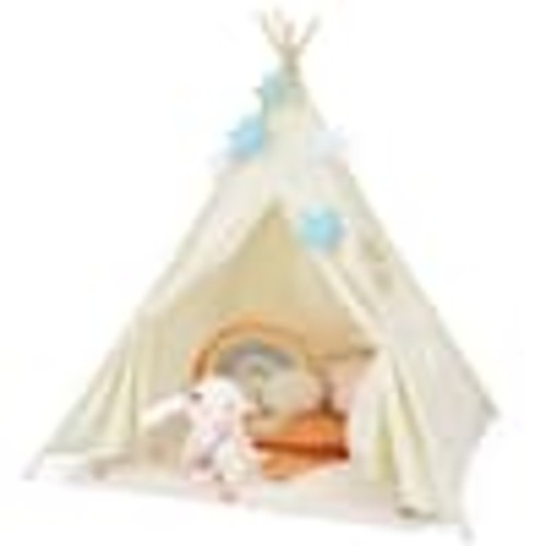 Costway Kids Canvas Teepee Play Tent Foldable Playhouse Toys for Indoor Outdoor KYD70785