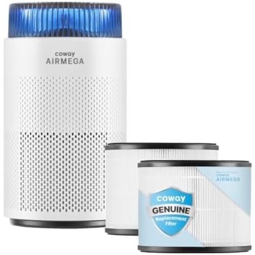 COWAY Airmega 100 Air Purifier Bundle with 2-Year Filter Supply (1 Pre-installed + 1 Extra), HEPA for Smoke, Allergies, PM 10 Sensor, Auto Mode, ENERGY STAR, 2yr Warranty, White