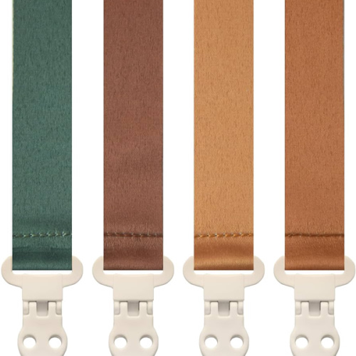 Stadela Baby Pacifier Clip Holder - Girl or Boy Unisex 4 Pack Gift Set – Boho Modern Neutral Solid Colors (Parker)