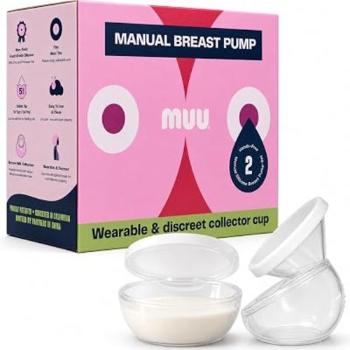 MUU Manual Breast Pump for Breastfeeding | Discreet, Hands-Free, Portable, Food-Grade Silicone | 5oz Wearable Breastfeeding Essentials, BPA-Free (2-Pack)