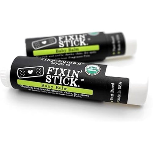 Fixin' Stick Organic Baby Balm 0.5oz, 2-pack for Baby's Red Cheeks, Drooly Chins, Drippy Noses and Dry Skin. No Artificial Dyes, Fragrances or Petrolatum. Cruelty Free. Made in USA.