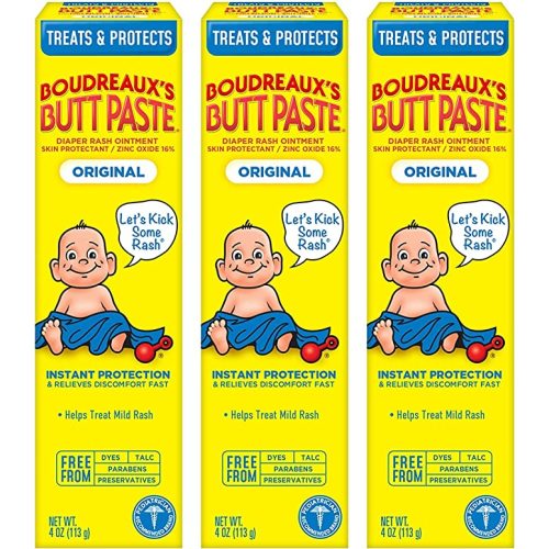 Boudreaux's Butt Paste Original Diaper Rash Cream, Ointment for Baby, 4 oz Tube, 3 Pack