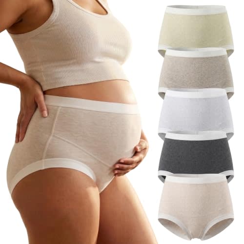 Tuvuye Women's Cotton Maternity Underwear Breathable Postpartum Panties | High Waist, Muted Morandi-Tone, Skin-friendly, Micro-Diamond Perforated Knit