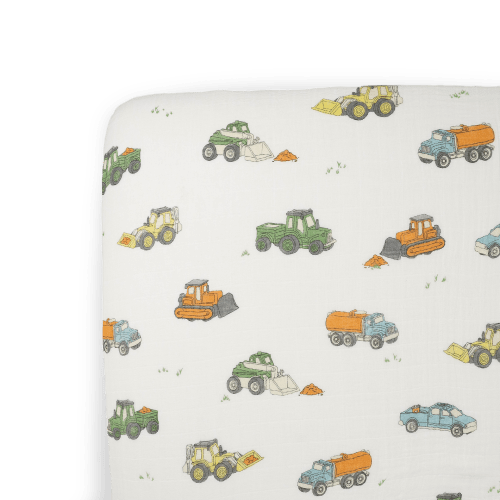 Cotton Muslin Crib Sheet - Work Trucks