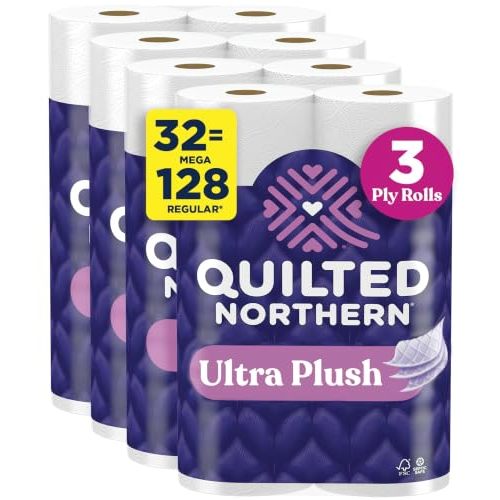 Quilted Northern Ultra Plush Toilet Paper, Mega Rolls, 3 Ply Toilet Tissue | Quilted Northern toilet paper with 32 Mega Rolls, 3-ply layers, reduced lint, and soft sheets
