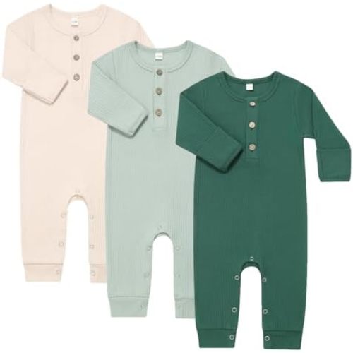 Baby Boy Girl 3 Pack Solid Romper with Mitten Cuffs 0-3 MO