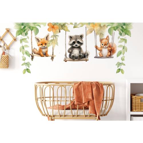 Woodland Animals on Swing Wall Decals - Kids Nursery Decor