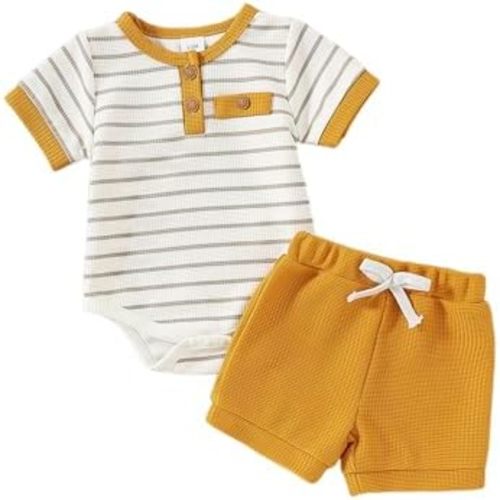 Newborn Baby Boy Summer Clothes Infant Boy Short Sleeve Romper Shorts Set Outfits