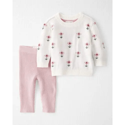 Baby Girl 2-Piece Organic Cotton Knit Pullover & Pant Set in Wildflower Maze - Little Planet | Carter's