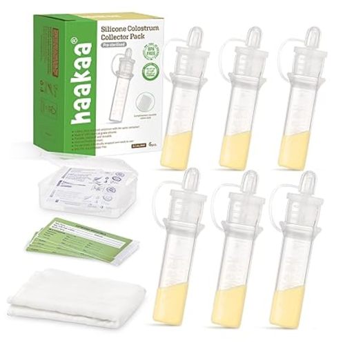 haakaa Colostrum Collector with Storage Case Set, Included 1 pc Reusable Cotton Wipe and Storage Box (0.1oz/4ml, 6 pcs)