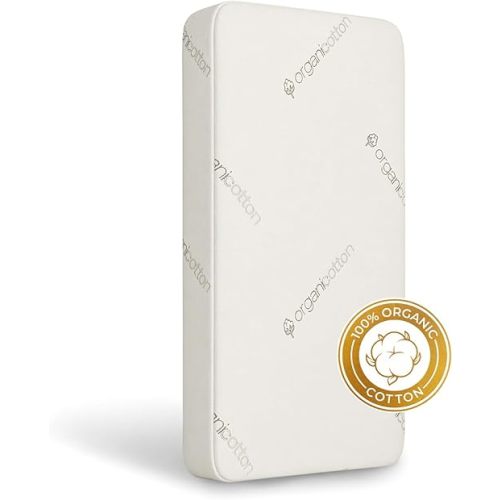 Crib & Toddler Mattress, 100% Organic Cotton Cover, Breathable, Premium Foam Interior, 5’’ Thickness Firm, Fits Any Standard Size Baby Crib & Toddler Bed
