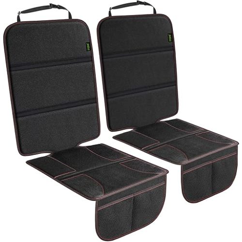 PIDO Car Seat Protector for Child Car Seat, 2 Pack Carseat Protectors with Thick Padding and Non-Slip Backing, Protective Cover Mat for Vehicle Leather Upholstery (Black/Red)