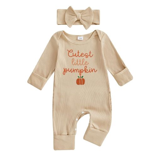 FIOMVA My First Halloween Outfit Baby Girl Newborn Ribbed Romper Onesie 1st Thanksgiving Christmas Clothes Preemie Fall