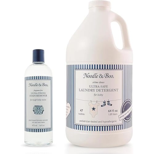 Noodle & Boo Baby Laundry Bundle, Ultra-Strong Stain Remover, Fragrance-Free 16 Fl Oz + Ultra-Safe Baby Laundry Detergent, Crème Douce Scented 64 Fl Oz