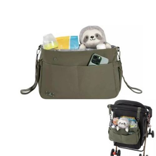 BabbleRoo Flo Stroller Organizer Universal Stroller Caddy Organiser and Diaper Bag, Seaweed Green