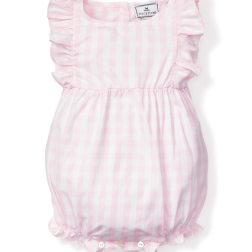 Baby's Twill Ruffled Romper in Pink Gingham