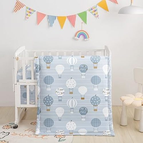 Crib Bedding Set,3pcs Nursery Cartoon Hot Air Balloon Printed Crib Bedding Set,with Comforter Sheet & Skirt for Baby Boys and Girls(Hot Air Balloon)