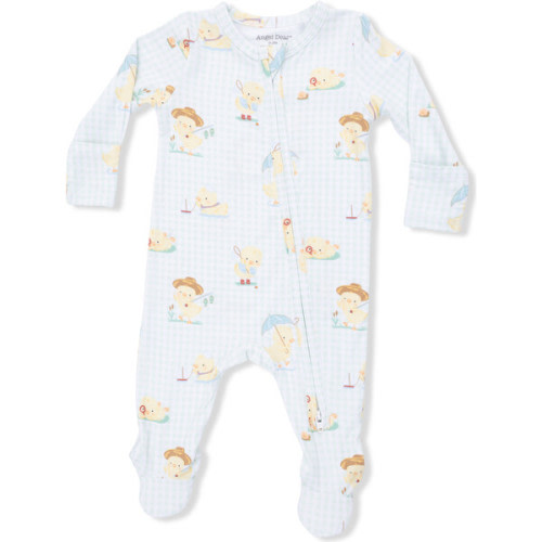 Vintage Spring Ducklings Green, 2 Way Zipper Footie - 0-3months