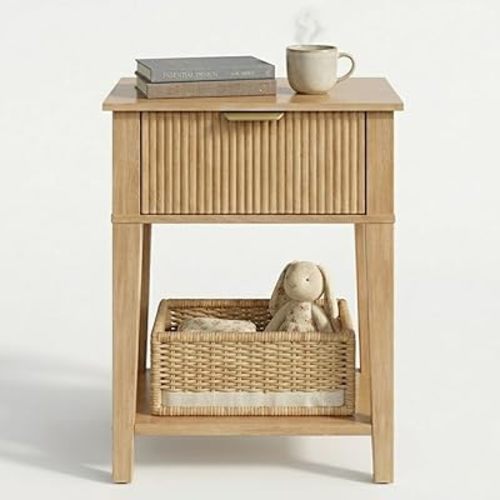 Modern Fluted Small Wood Nightstand