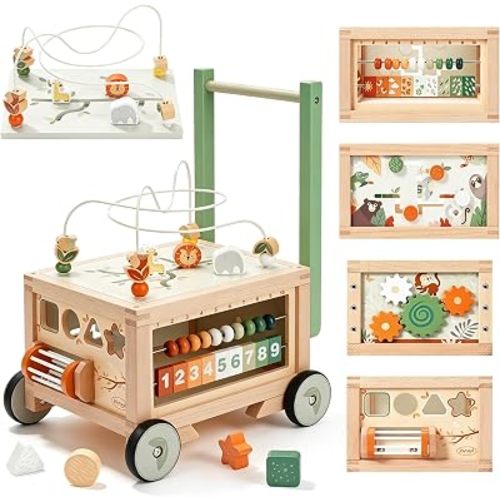 Joyreal Wooden Baby Walker - 9-in-1 Push Walker with Activity Cube