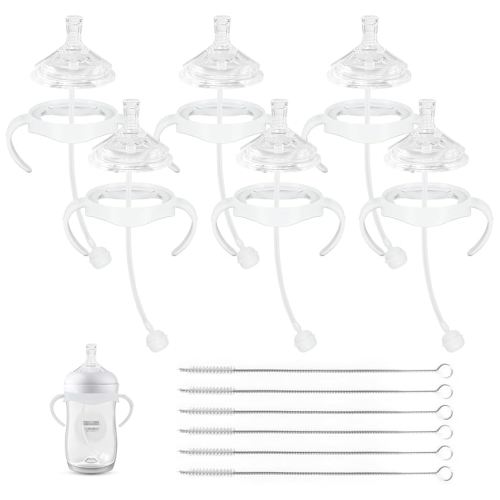 Straw Cup Soft Conversion Kit for Philips Avent Natural Baby Bottle, Toddler Transition Kit with Silicone Straw Top Nipple, Weighted Straw, Bottle Handle, Cleaning Brush, Spill-Proof, BPA-Free, 6-Pack