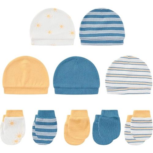 Baby Hat and Mittens Set Cotton Newborn Baby Hats Caps for Boys and Girls, 0-6 Months