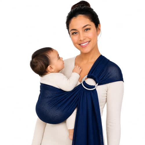 Breathable Mesh Ring Sling Baby Carrier for Infant and Toddler, Lightweight Quick Dry Baby Wrap Carrier for Warm Weather, Travel, Outdoor Walks and Daily Use, Blue