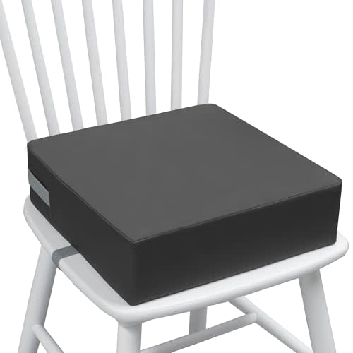 Eiury Toddler Booster Seat for Dining Table, Booster Seat for Kitchen Chair | Waterproof PU Leather Kids Chair Cushion with Adjustable Straps, Non-Slip Bottom, Wipe-Clean Seat Pad for Toddlers,Dark Grey