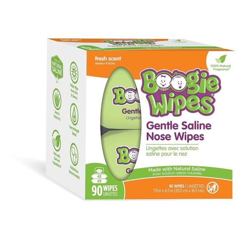 Boogie Wipes, Saline Wipes for Baby & Kids, Nose Booger Wipes for Allergy Relief, Face, Hand & Body, Made with Vitamin E, Aloe and Natural Saline, Fresh Scent, 45 Count (Pack of 2)