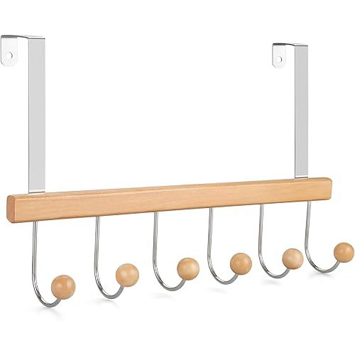 TOPIA HANGER Over The Door Hooks for Hanging, Towel Hooks Towel Racks for Bathroom, Coat Hooks Coat Rack Over The Door Organizer Hanging, Wooden Door Hangers for Coat Towel Hat Purse CT71N