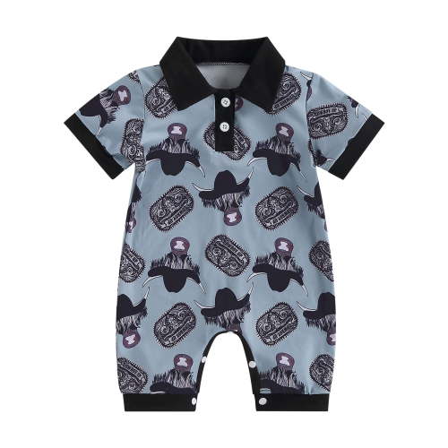 Western Baby Boy Summer Infant Cow Print Polo Romper Shorts Jumpsuit One Piece Outfits Cowboy Country Clothing 3 6 12 18 Months